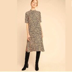 Anthropologie McKenzie Leopard Mock Neck Midi Dress - xs
